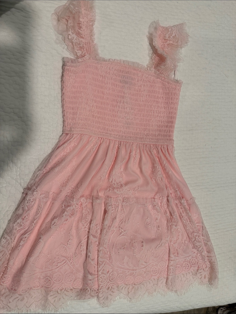 Francesca's Collections Blush Pink Lace Smocked Dress